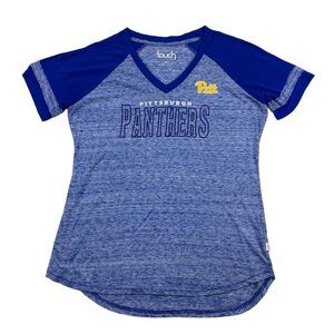 Pitt Panthers V Neck T Shirt Womens M Blue Striped Raglan Short Sleeve